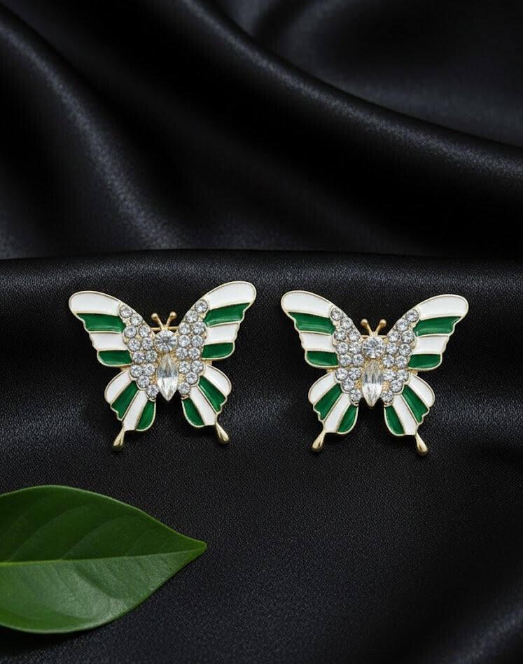 Navy Blue Butterfly Crystal Stud Earrings