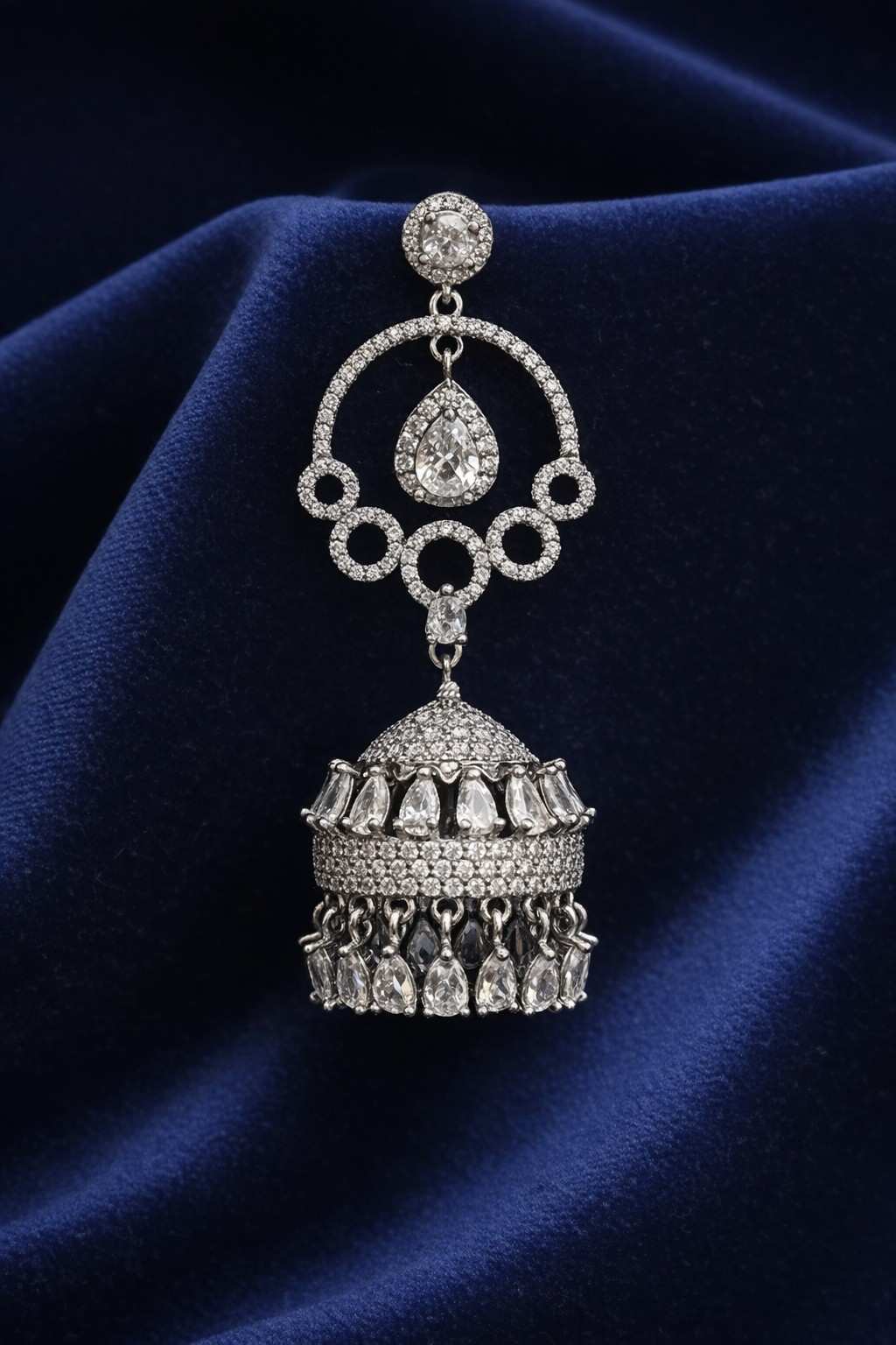 Silver Crystal Teardrop Hoop Dome Jhumka Earrings