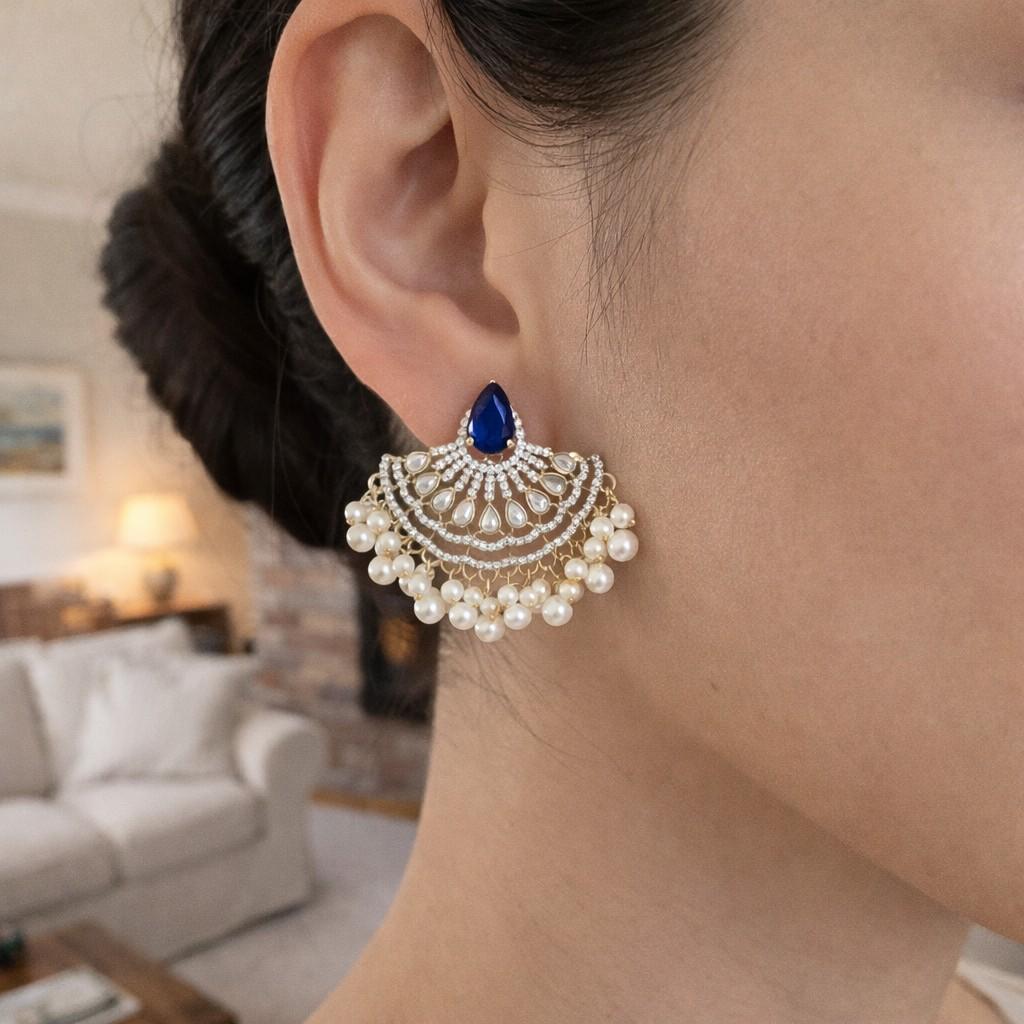 Royal Blue Stone Pearl Earrings