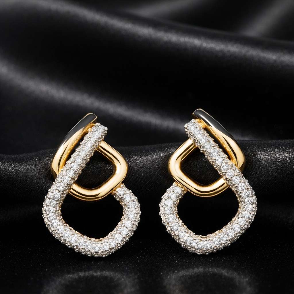 Gold & Crystal Interlinked Hoop Earring – Modern Luxury Design