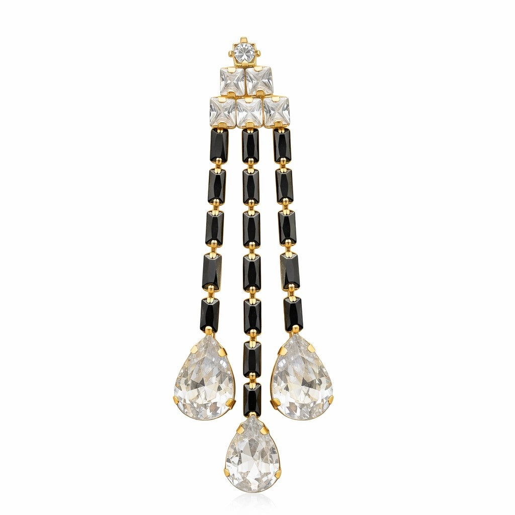 Black Crystal Dangle Earrings – Gold Plated