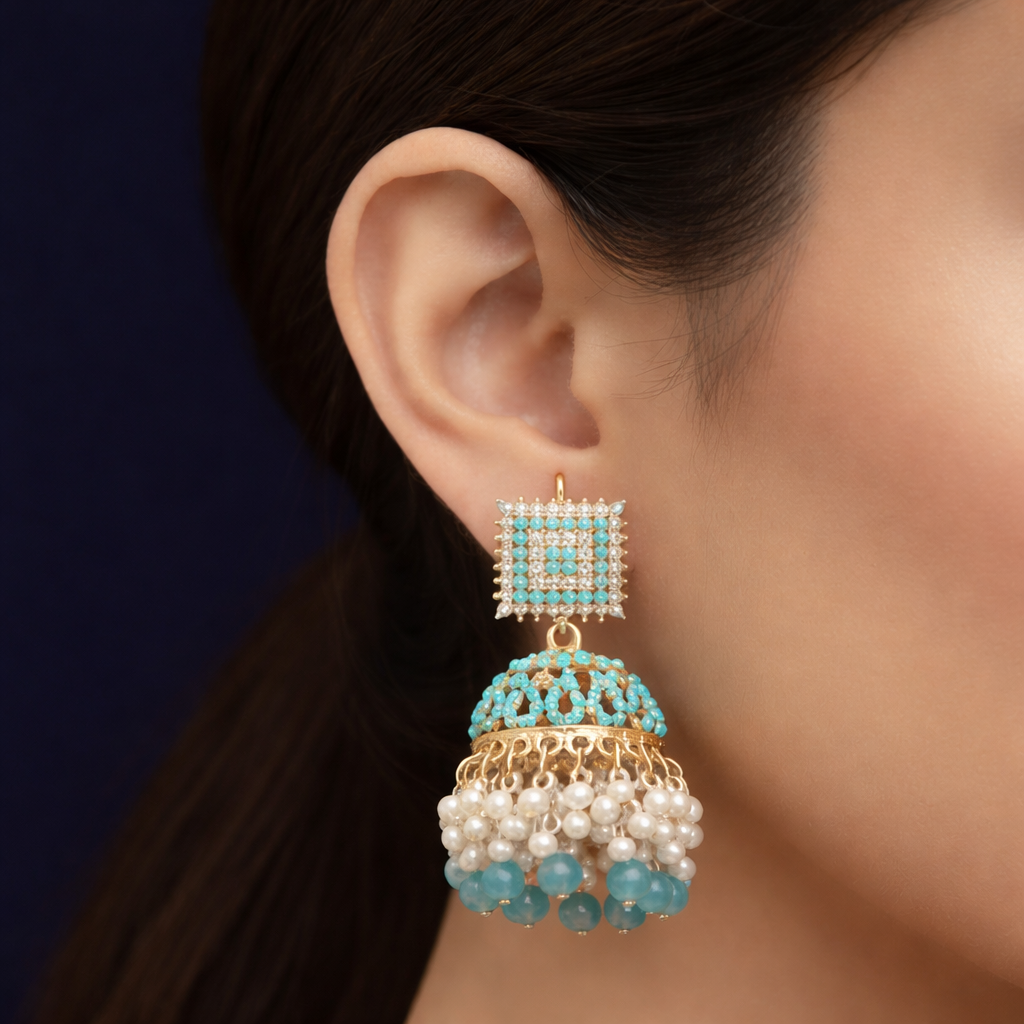 Handcrafted Silver Oxidized Floral Jhumka Earrings with Ruby Stones