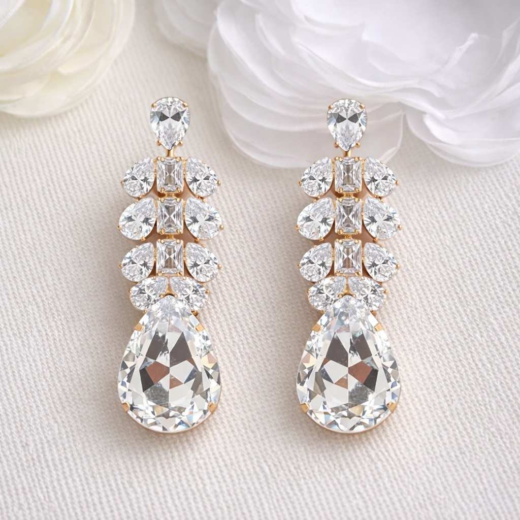 Crystal Teardrop Statement Drop Earrings