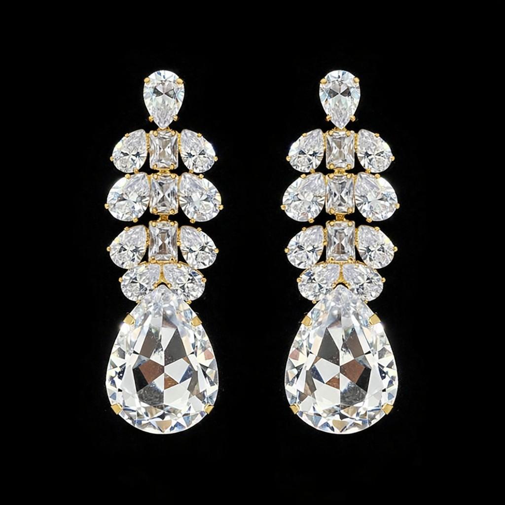 Crystal Teardrop Statement Drop Earrings