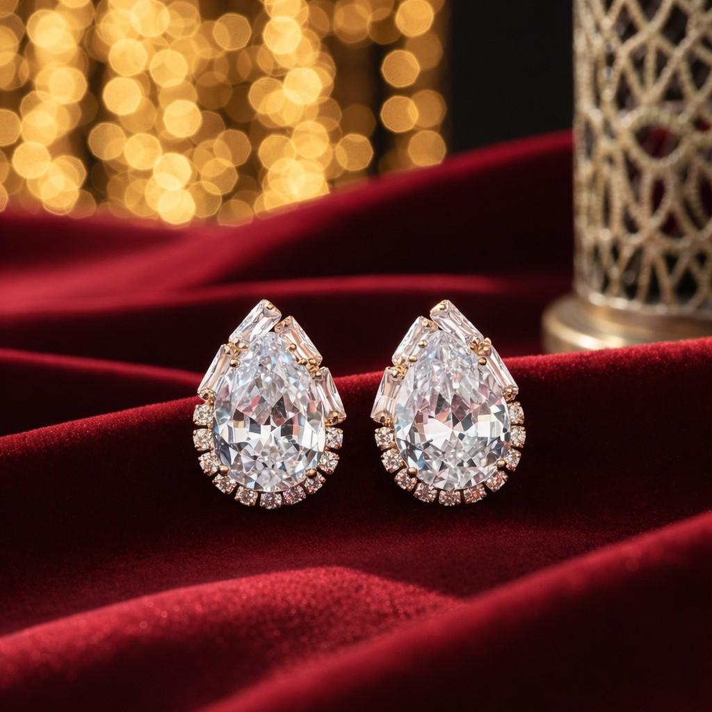 Pear Cut Crystal Halo Stud Earrings