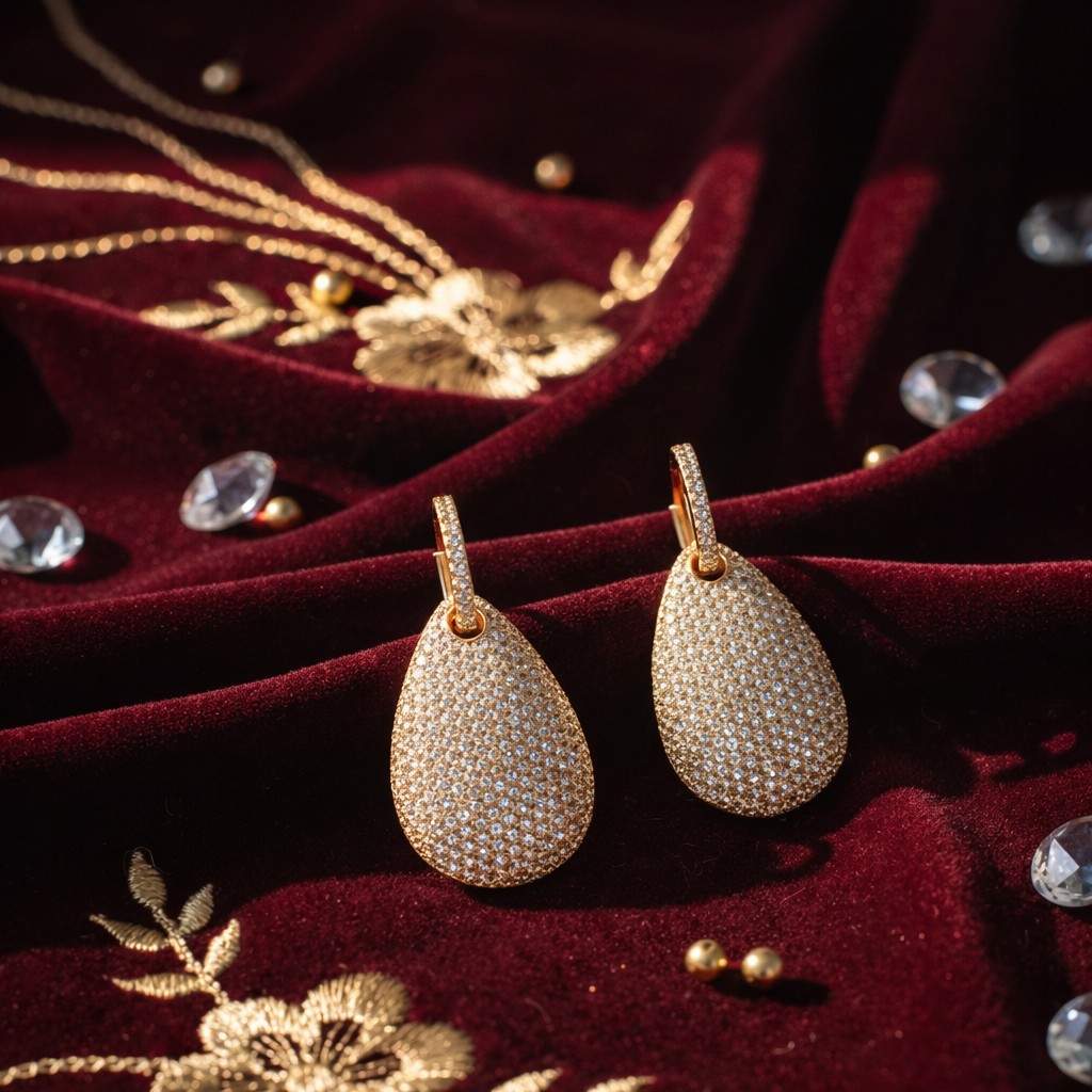 Gold Sparkle Dome Drop Earrings