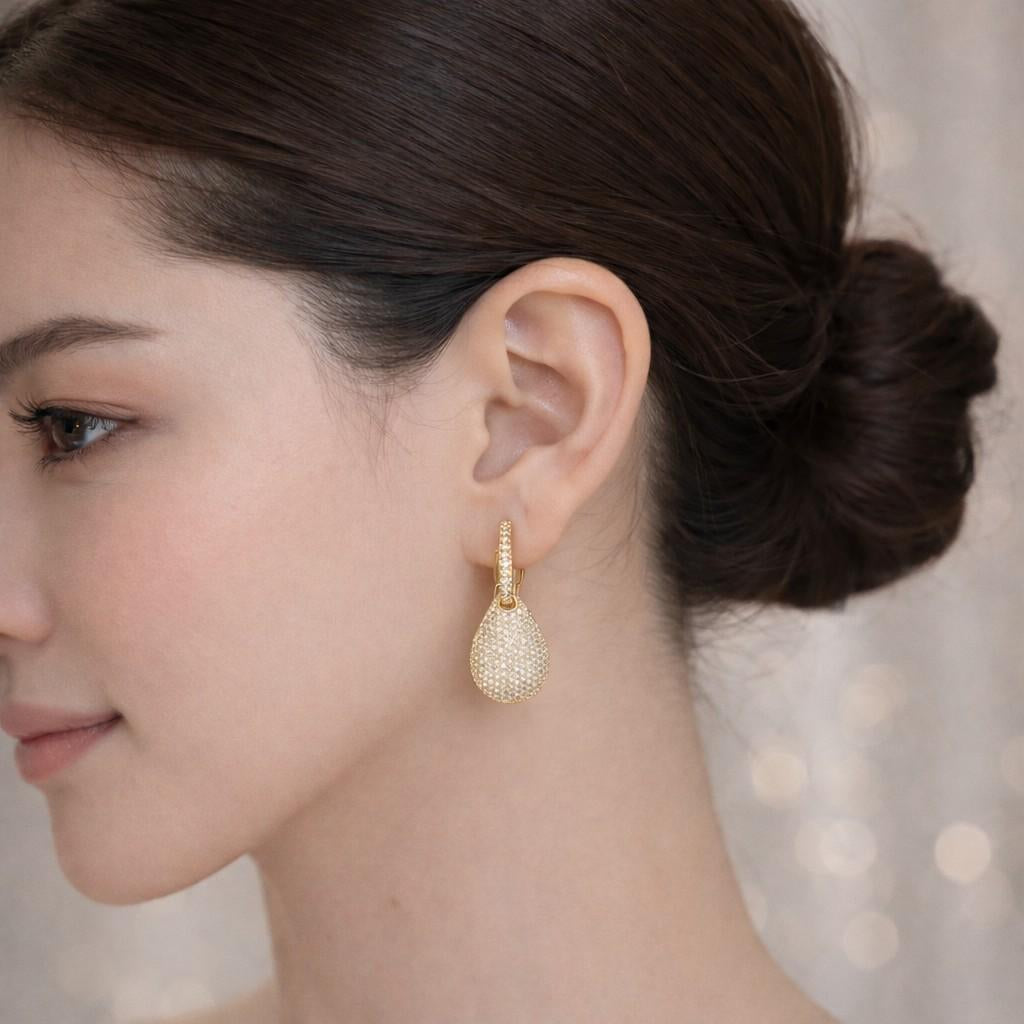 Gold Sparkle Dome Drop Earrings