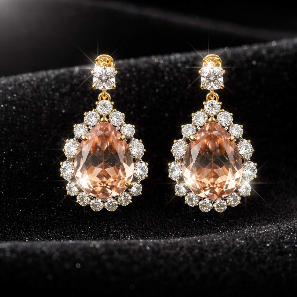Gold-Tone Crystal Drop Earring with Champagne Teardrop Stone