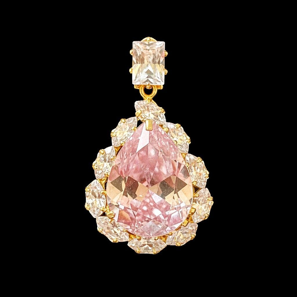 Gold-Tone Crystal Drop Earring with Champagne Teardrop Stone