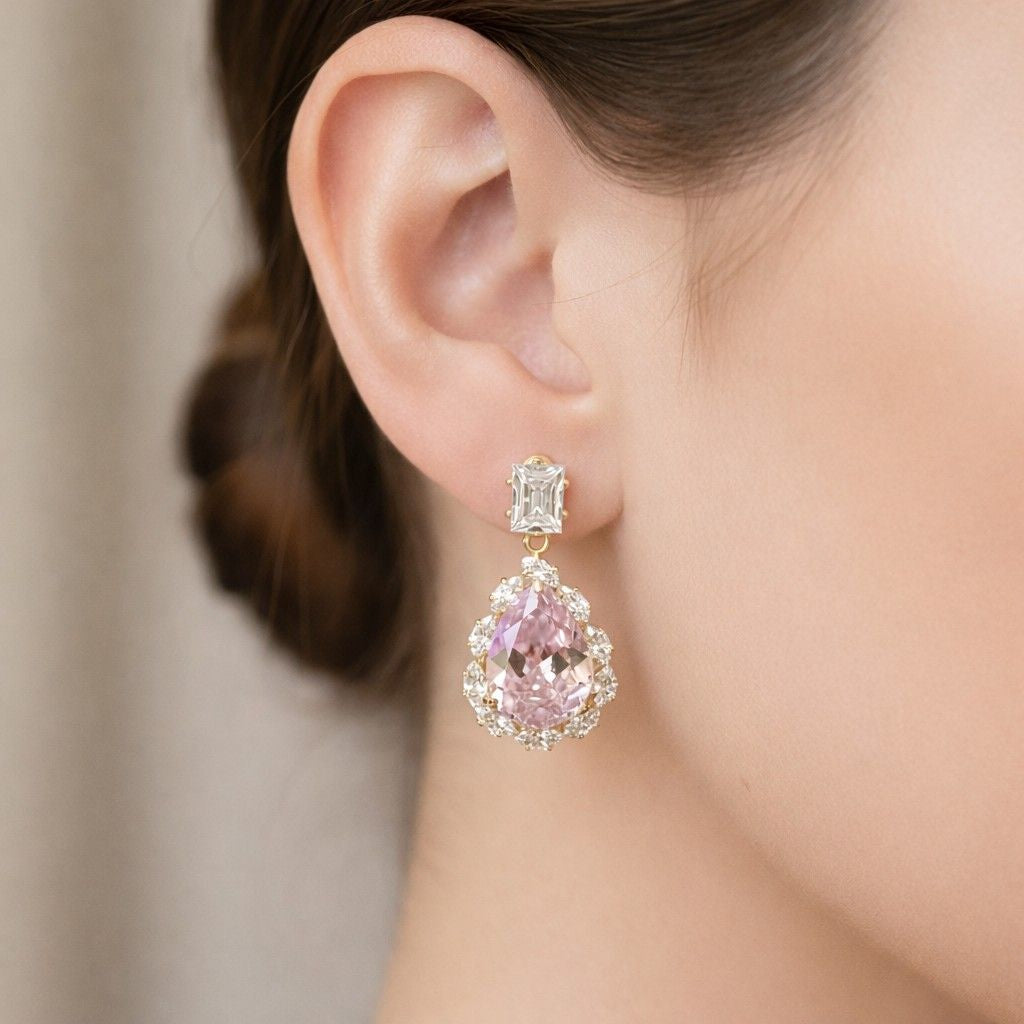 Gold-Tone Crystal Drop Earring with Champagne Teardrop Stone