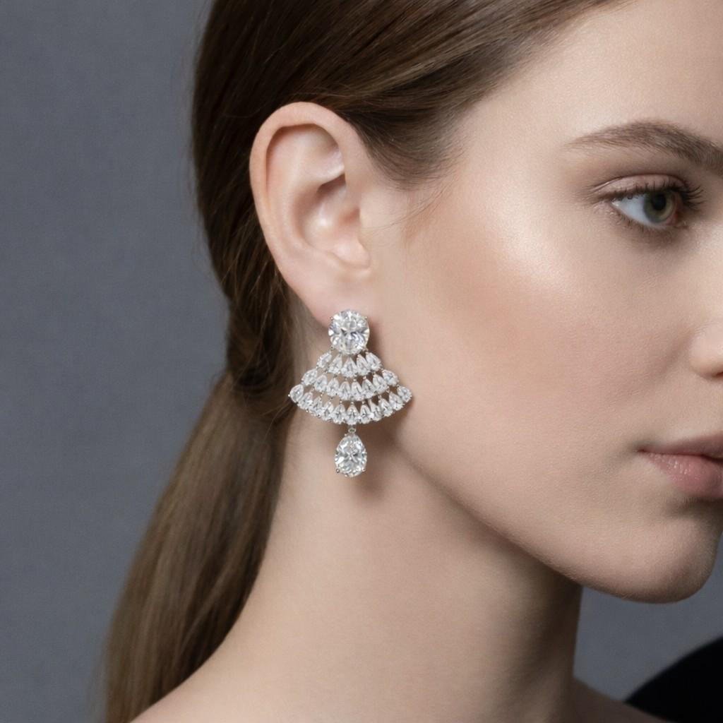 Tone Baguette Crystal Bow Earrings with Tiered Fringe