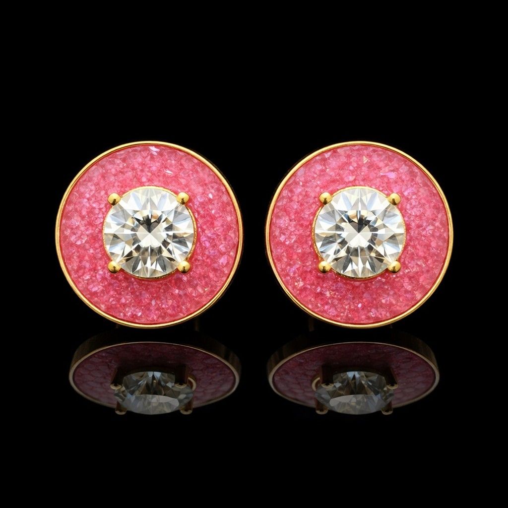 Rose Gold Teardrop Chandelier Earrings with Peach Crystal & Pearl Fringe