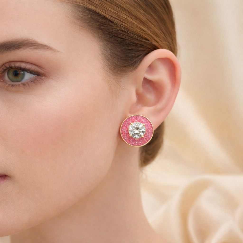 Rose Gold Teardrop Chandelier Earrings with Peach Crystal & Pearl Fringe