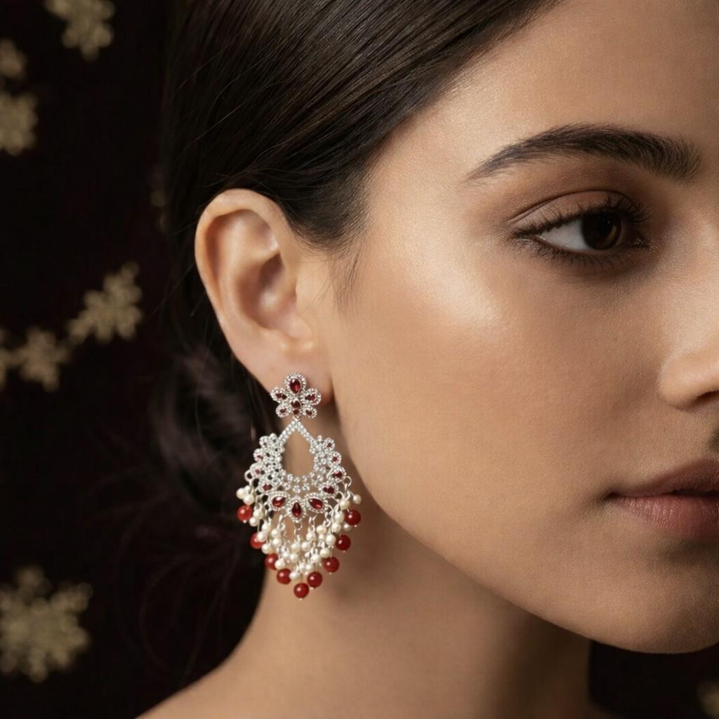 Finish Ruby & Pearl Chandelier Earrings