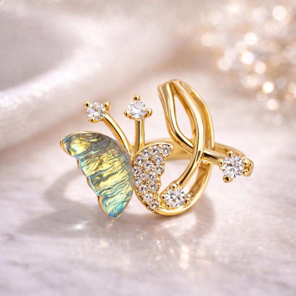 Iridescent Butterfly Wrap Adjustable Ring