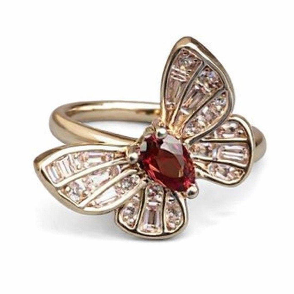 Red Crystal Butterfly Statement Ring