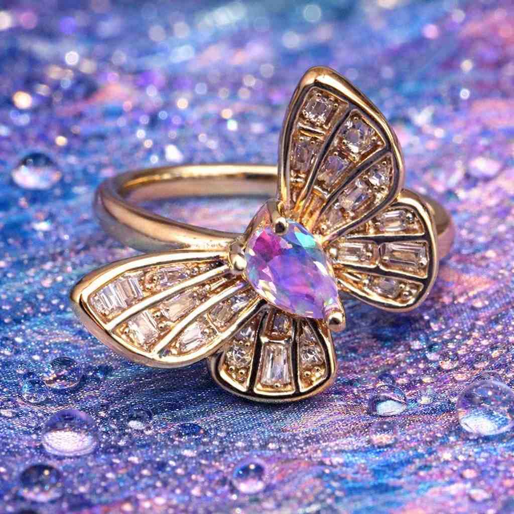 Red Crystal Butterfly Statement Ring