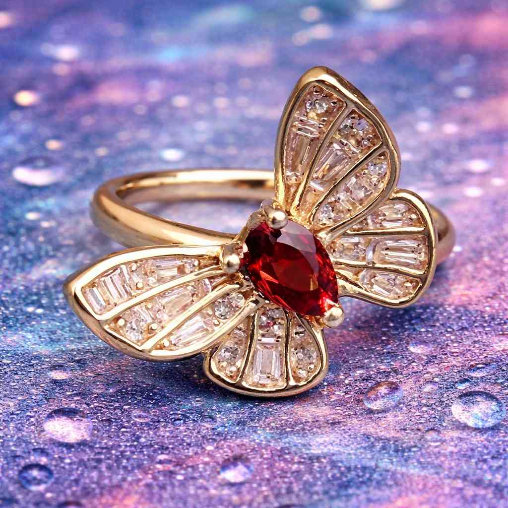 Red Crystal Butterfly Statement Ring