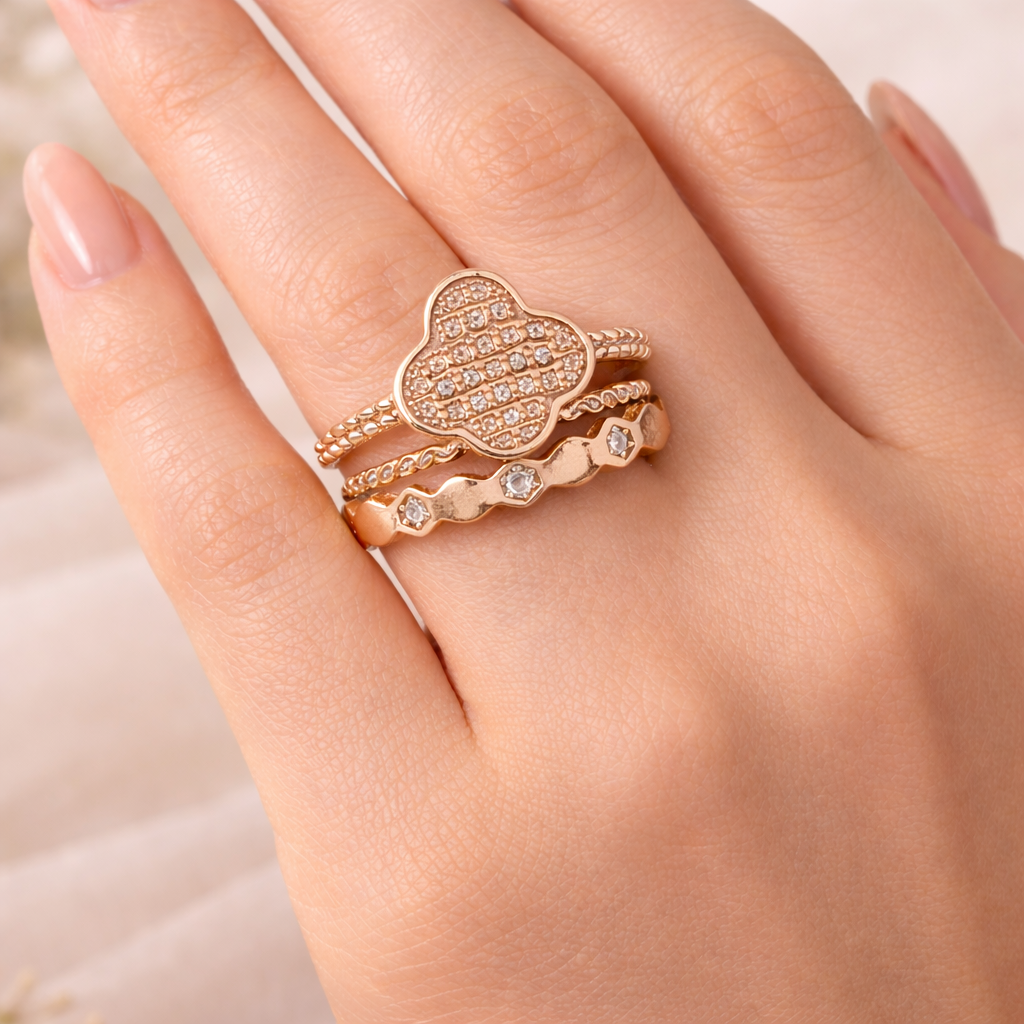 Rose Gold Crystal Stacked Ring