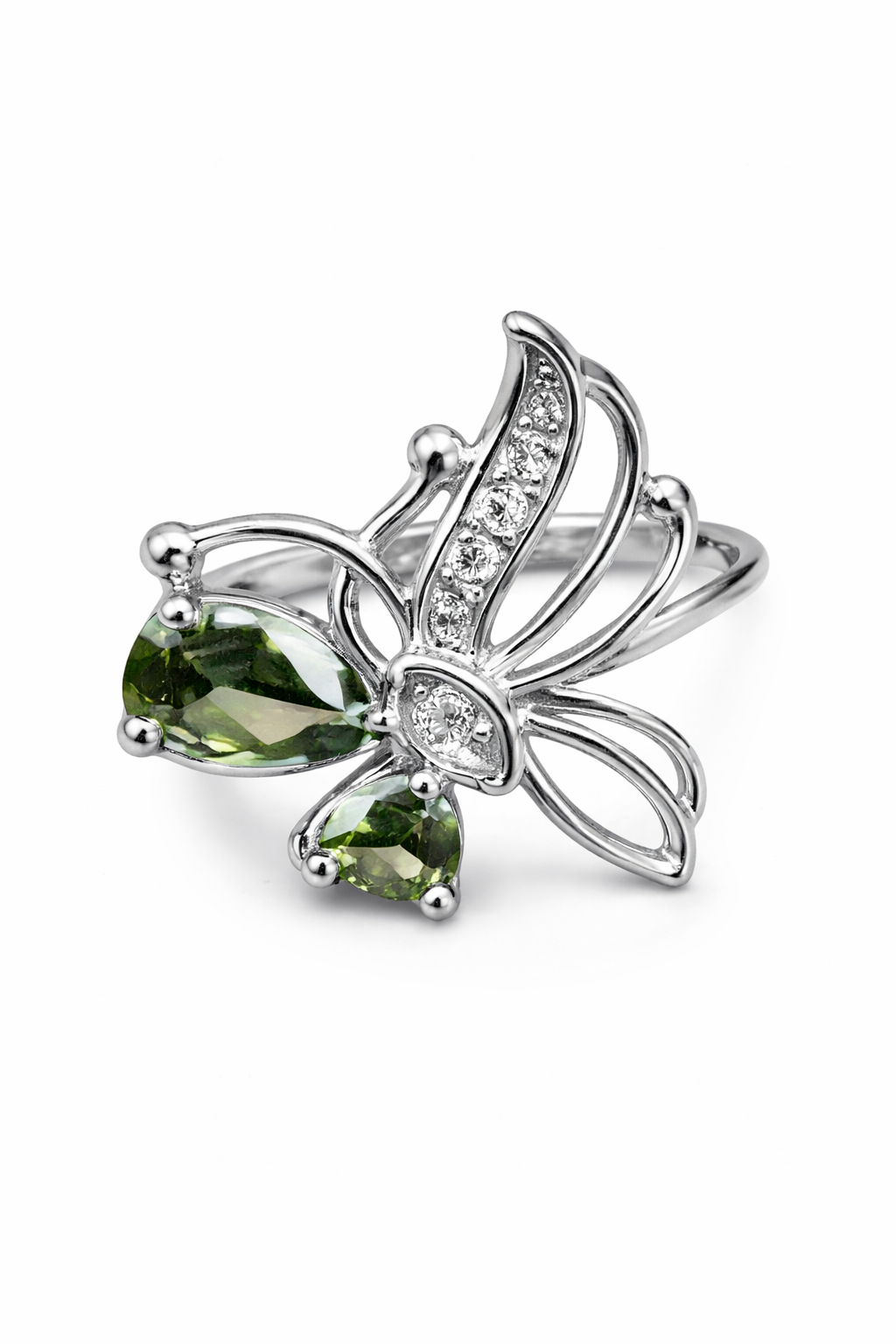 Green Crystal Butterfly Adjustable Ring